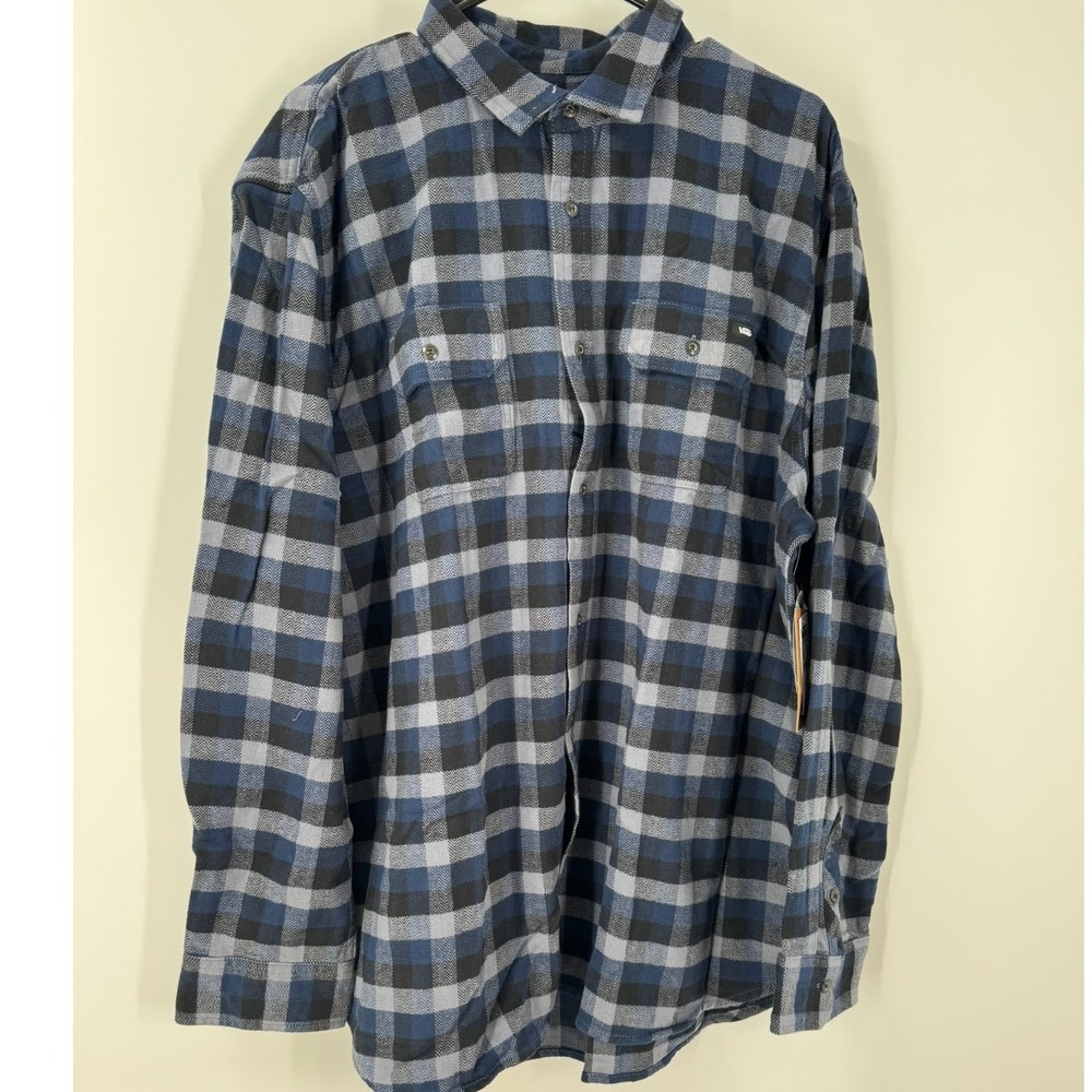Vans Yersky Long Sleeve Woven Button Up Plaid Flannel‎ Shirt Blue Black Men's XL